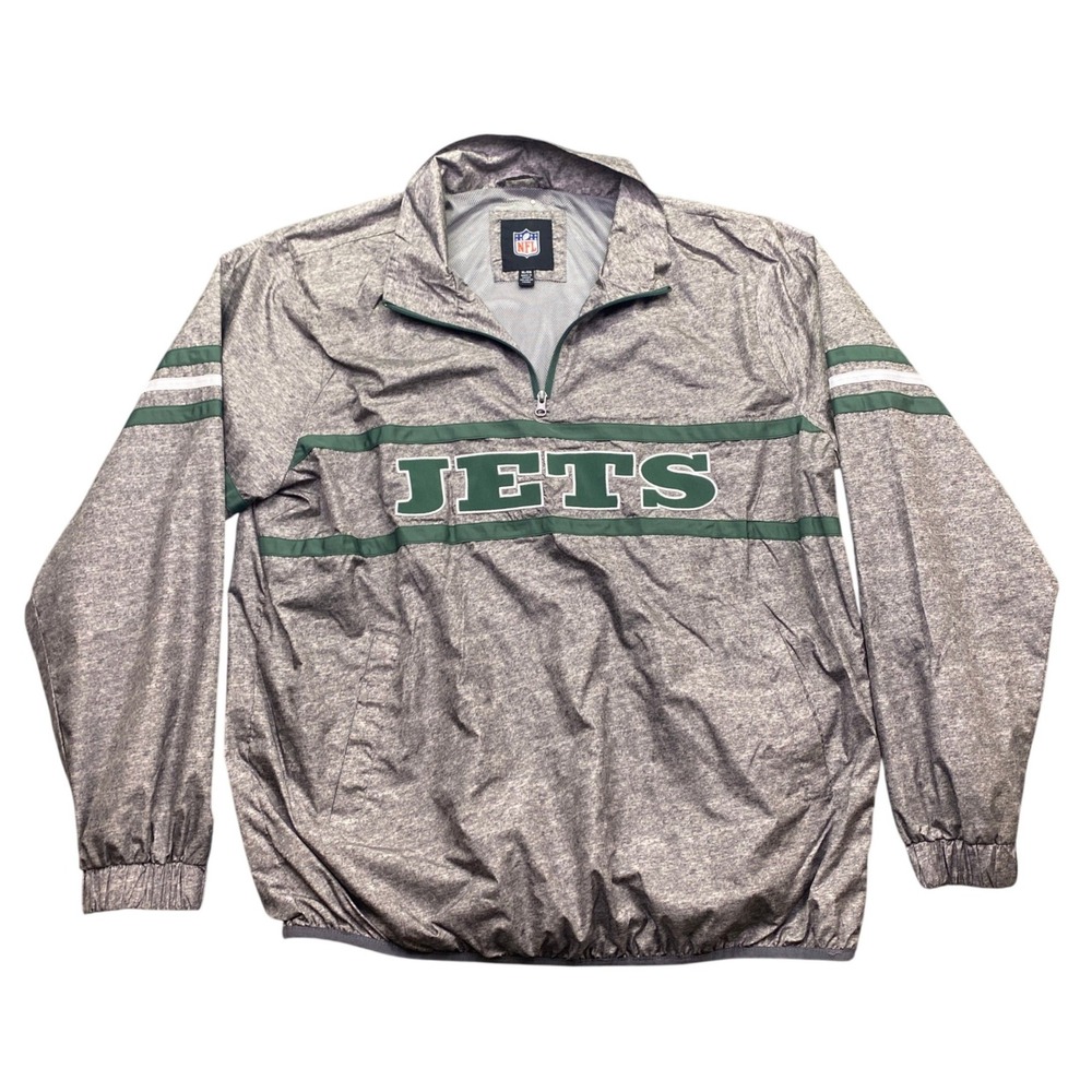 NFL New York Jets Windbreaker Jacket Mens XL Gray Green Quarter Zip G-III